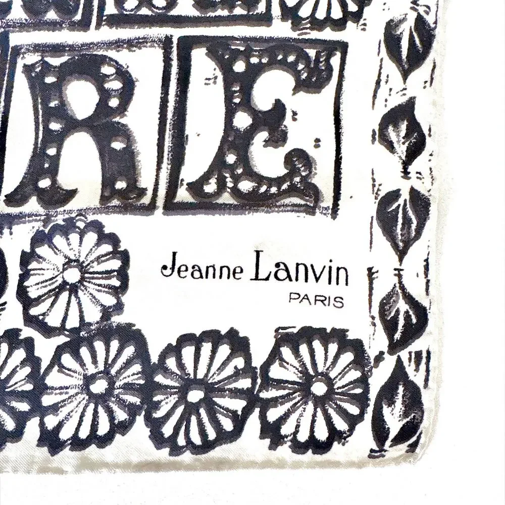 VINTAGE 1960S JEANNE LANVIN COUTURE SILK SCARF - BACK AND WHITE